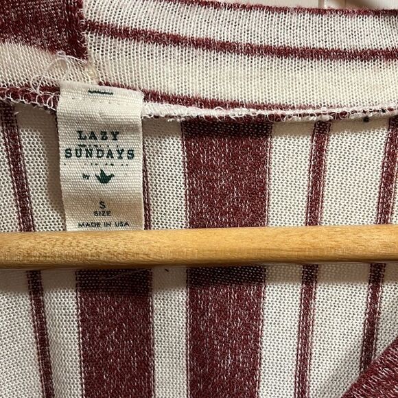 Lazy Sundays striped v-neck faux wrap bell sleeve blouse - Picture 2 of 6